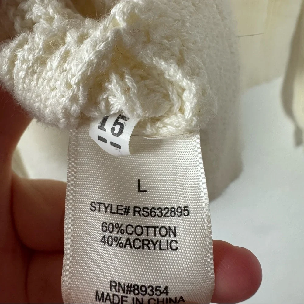 No Comment Sweater Pullover Sweatshirt Knit Top Ivory White Solid Henley Buttons - Picture 7 of 8